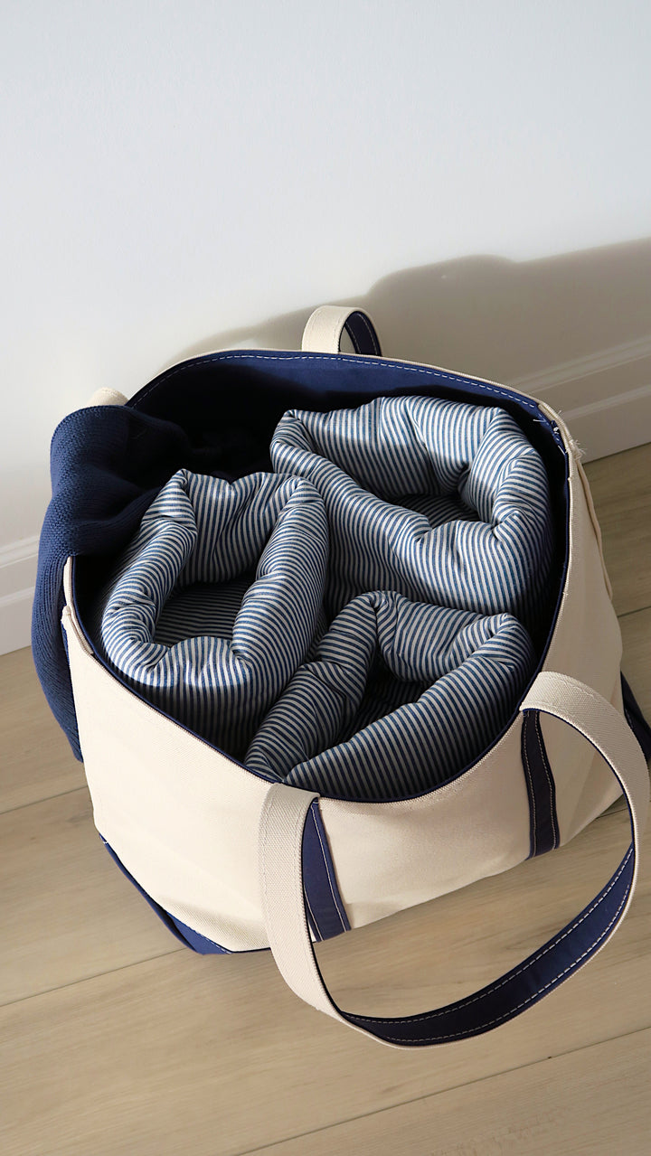 LARGE PUFF BUCKET ORGANIZER - NAVY STRIPES