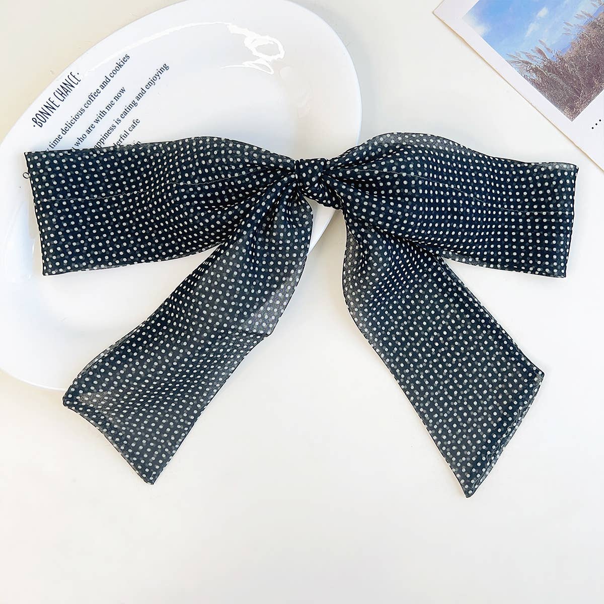 Polka Dot Ribbon Bow French Barrette Clip