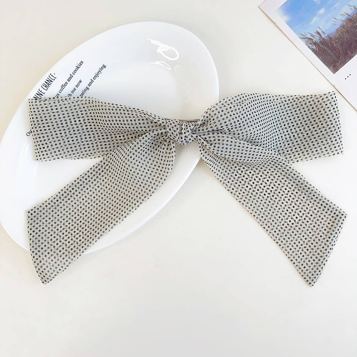 Polka Dot Ribbon Bow French Barrette Clip
