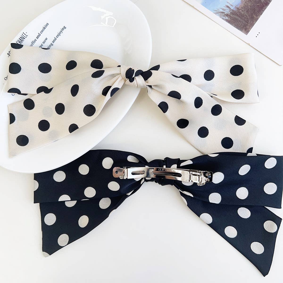 Polka Dot Ribbon Bow French Barrette Clip