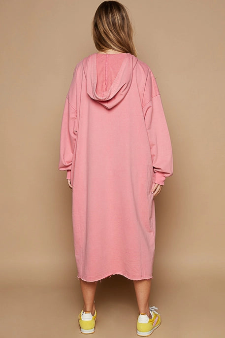 Vintage Washed V- Neck Long Sweatshirt Dress