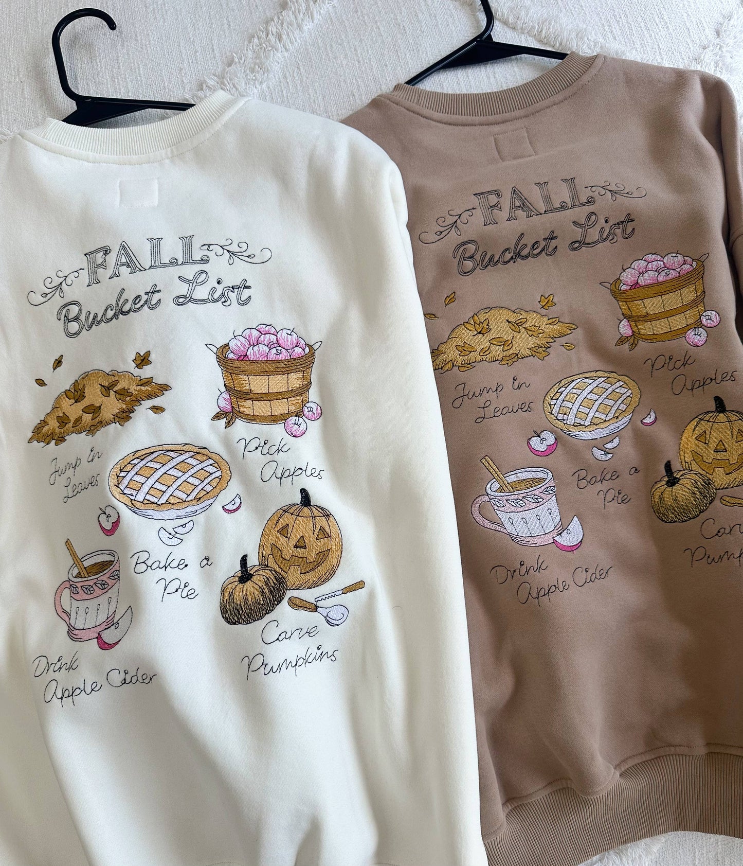 Ivory Autumn Fall Bucket List Embroidered Sweatshirt