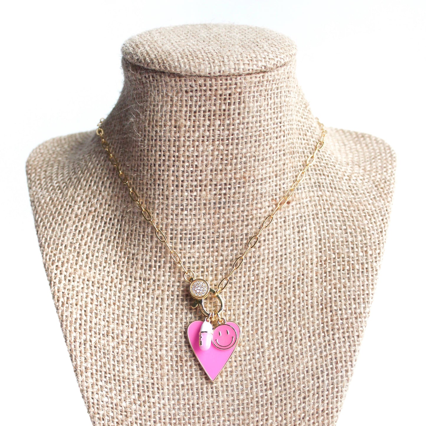 Chill Pill Necklace- Heart Smiley Face Chill Pill Clasp