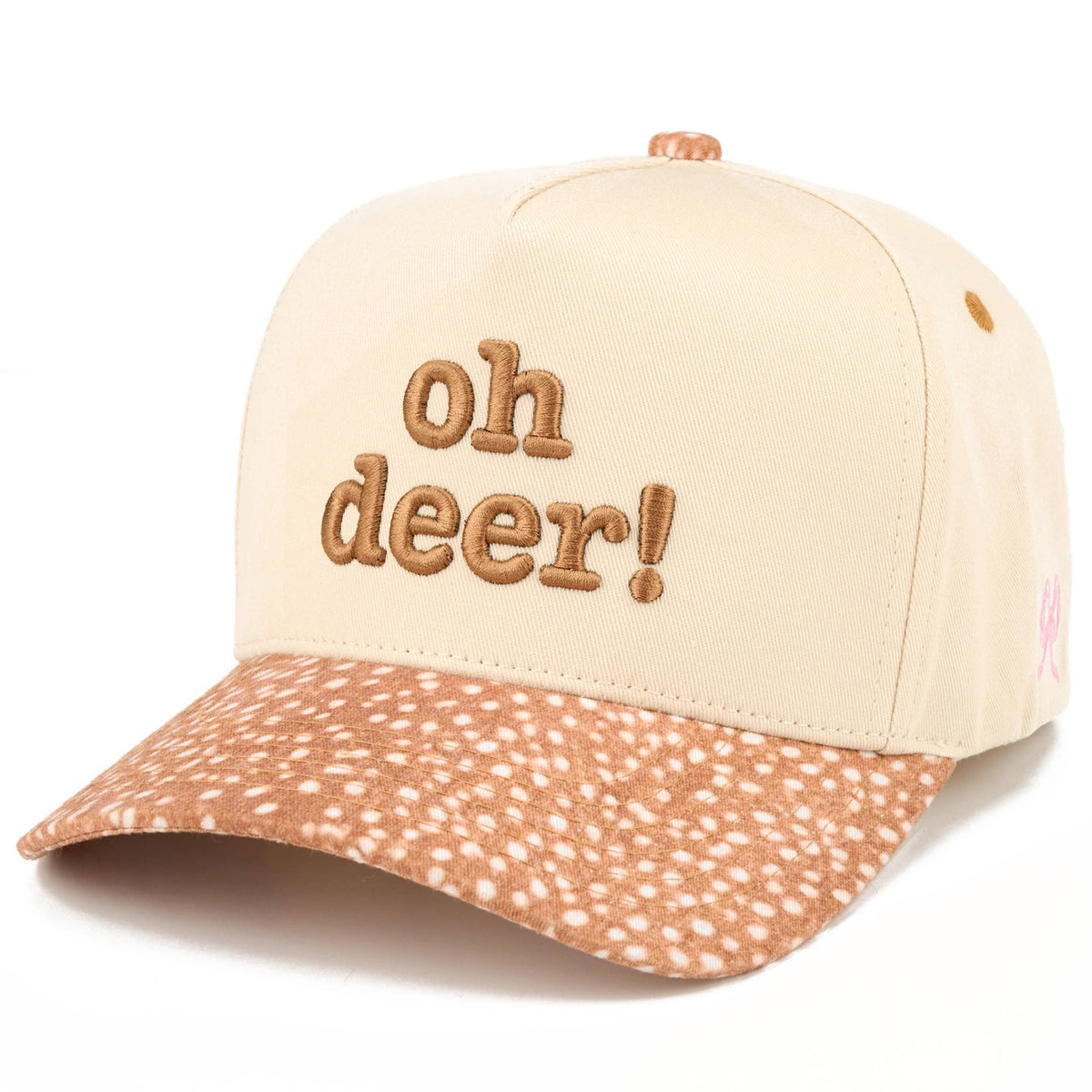 C.C OH DEER Letter Embroidered Two Tone Trucker Hat: Brown