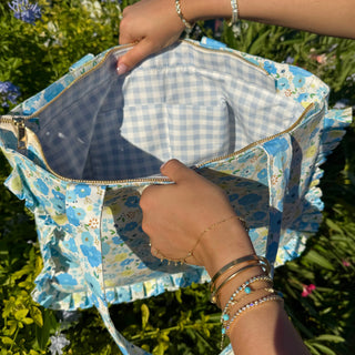 Belle Floral Ruffle Tote- Powder Blue