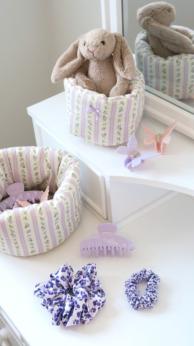 Lavender Bloom Printed Silk Scrunchie