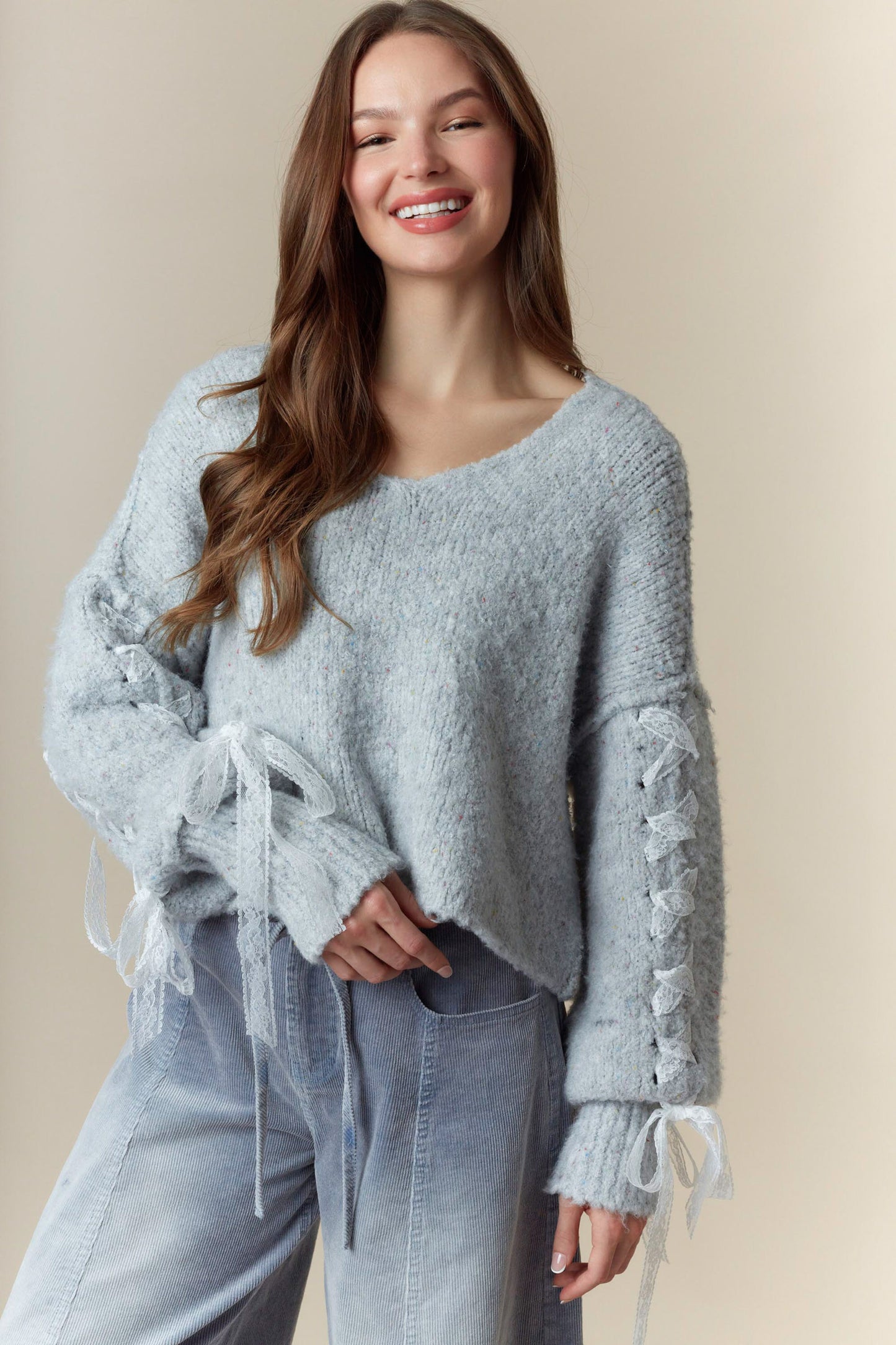 Blue Ribbon Cropped Sweater