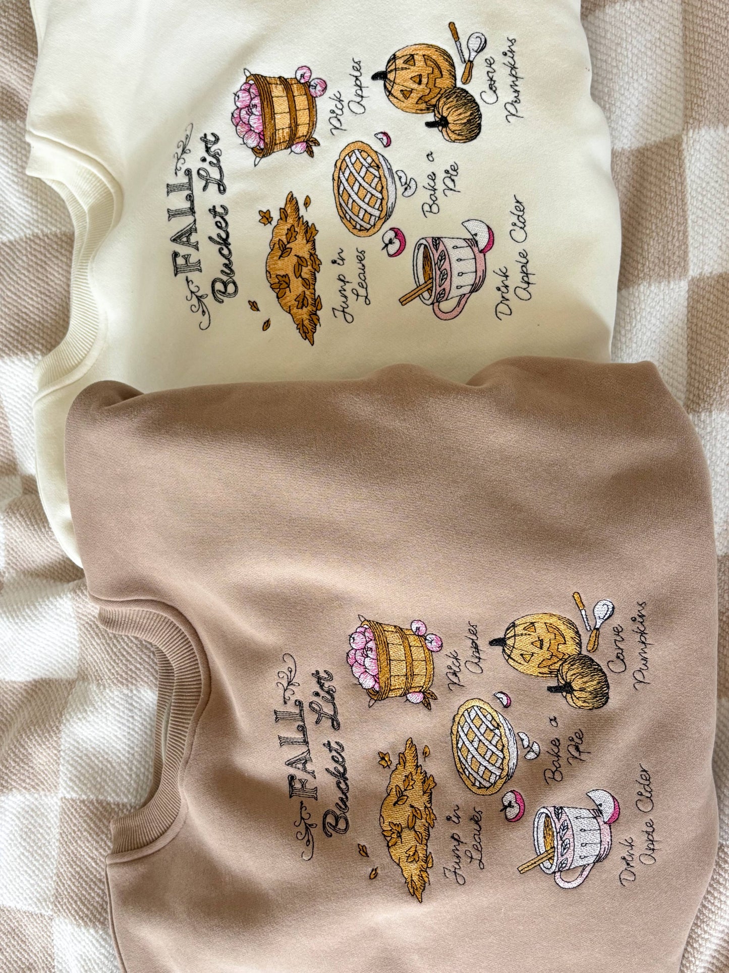 Mocha Autumn Fall Bucket List Embroidered Sweatshirt