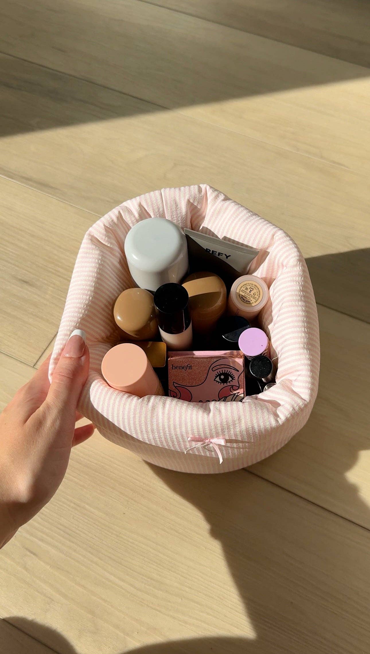 LARGE PUFF BUCKET ORGANIZER - PINK STRIPES