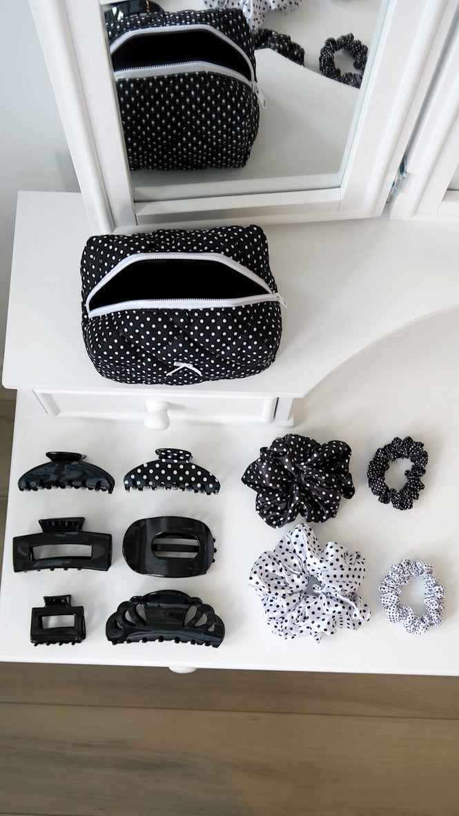 White Polka Dot Printed Silk Scrunchie