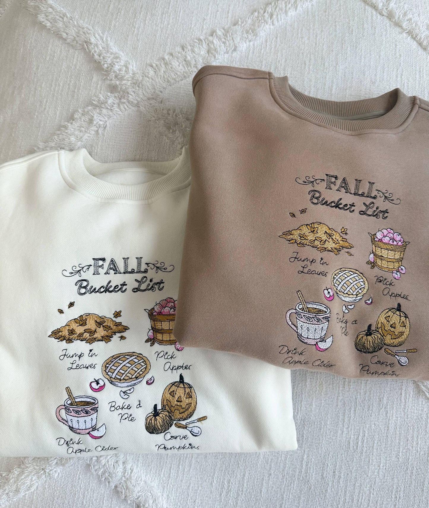 Ivory Autumn Fall Bucket List Embroidered Sweatshirt