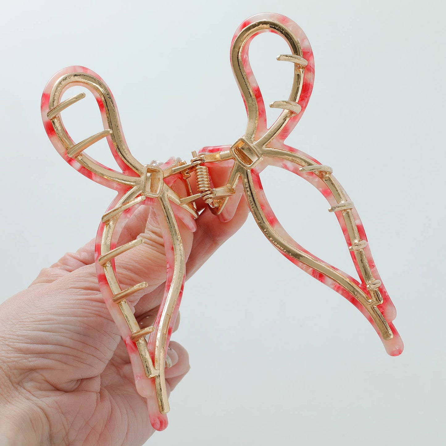 Sabrina Rosé | Large Ribbon Metal Bow Claw Clip