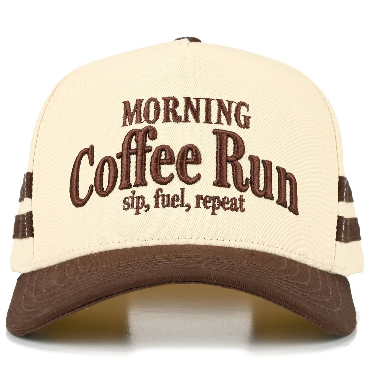 Brown MORNING COFFEE RUN Letter Two Tone Trucker Hat