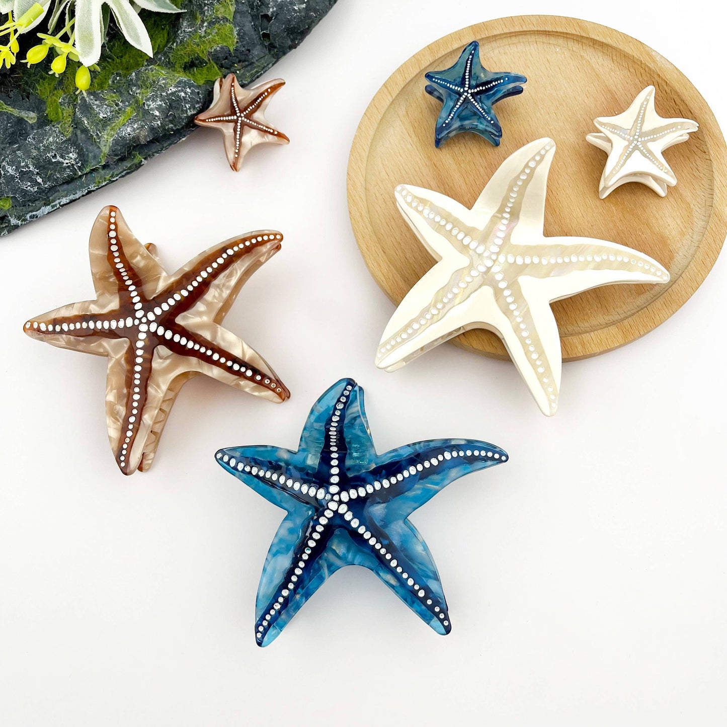 Starfish Hair Clip, Acetate Claw Clip: Beige-Small