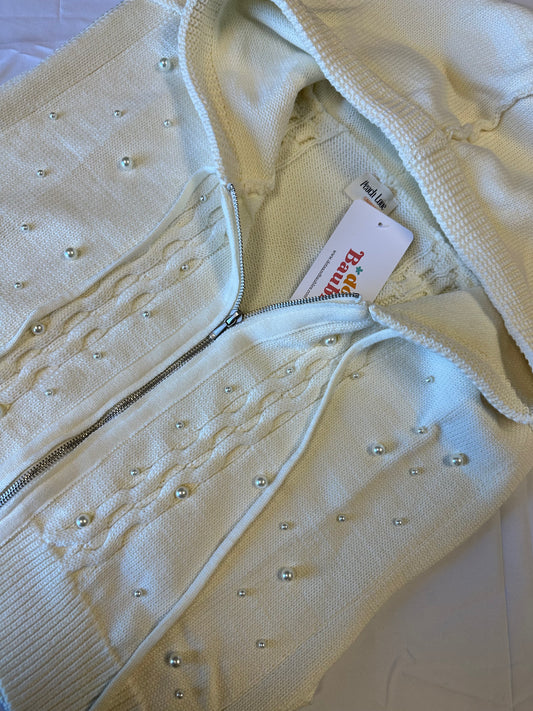 Ivory Pearl Sleeveless Zip Cardi