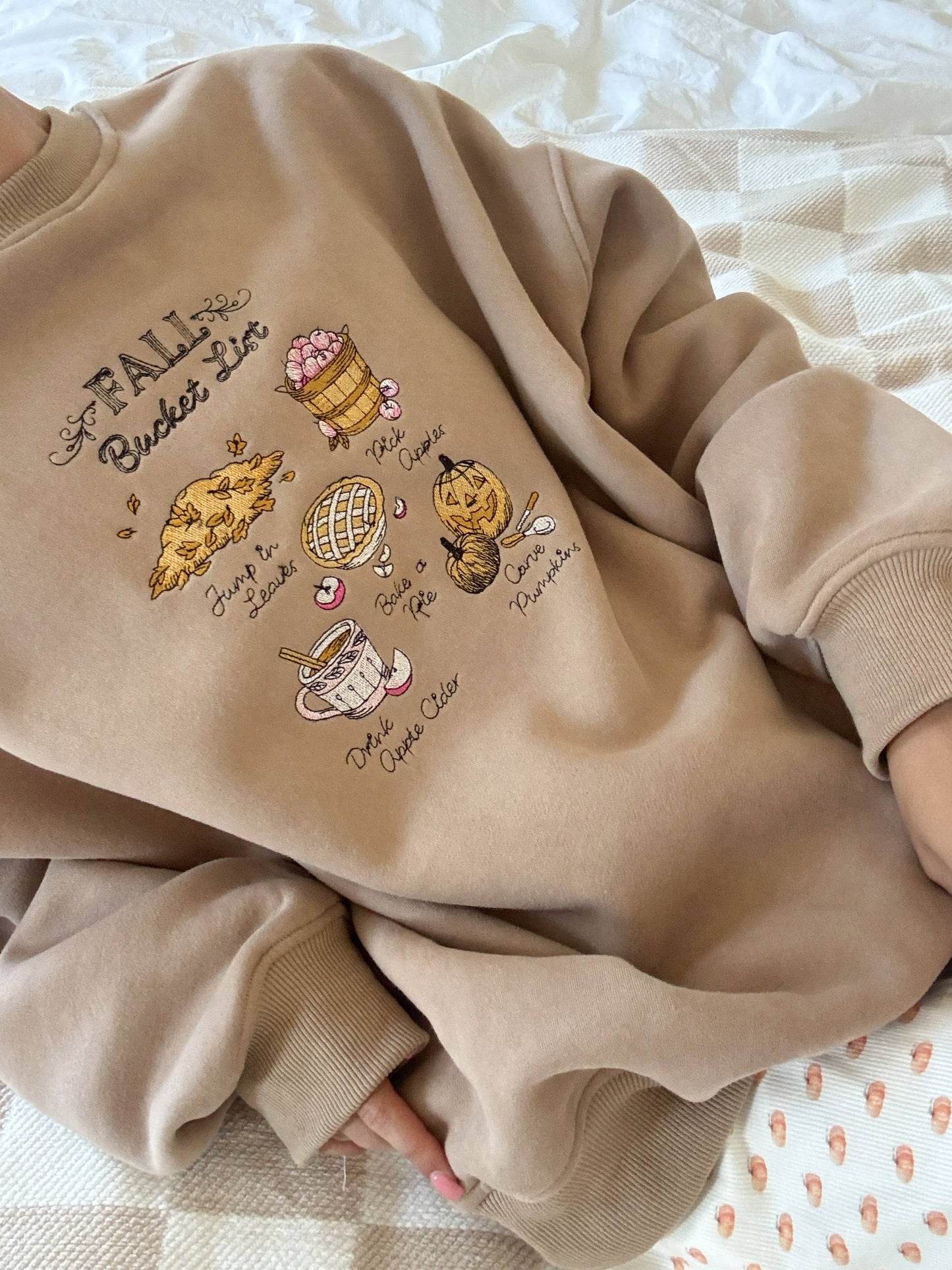 Mocha Autumn Fall Bucket List Embroidered Sweatshirt