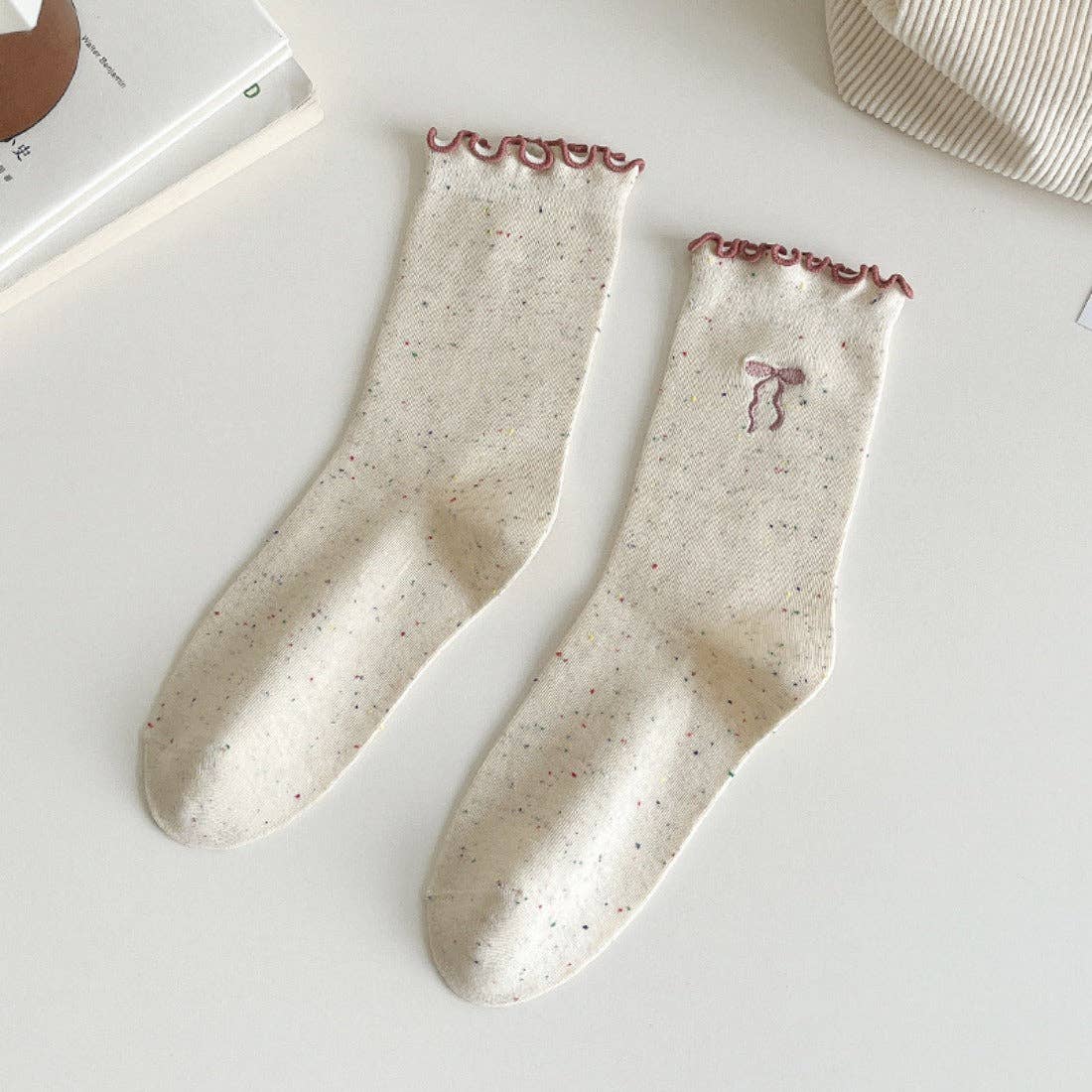 Embroidered Bow Confetti Crew Socks