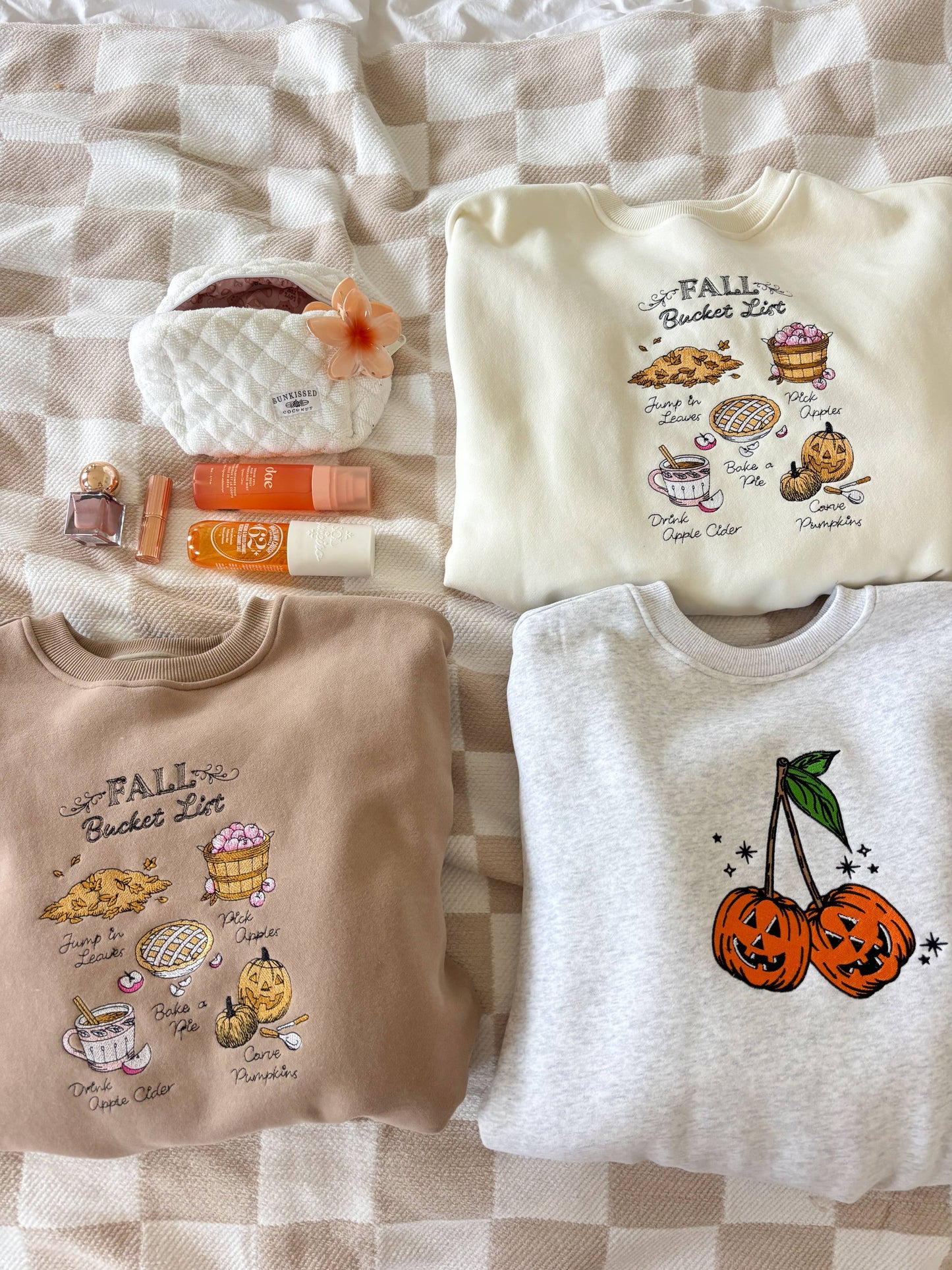 Mocha Autumn Fall Bucket List Embroidered Sweatshirt