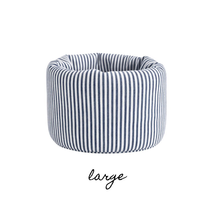 LARGE PUFF BUCKET ORGANIZER - NAVY STRIPES