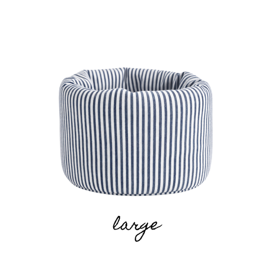 LARGE PUFF BUCKET ORGANIZER - NAVY STRIPES