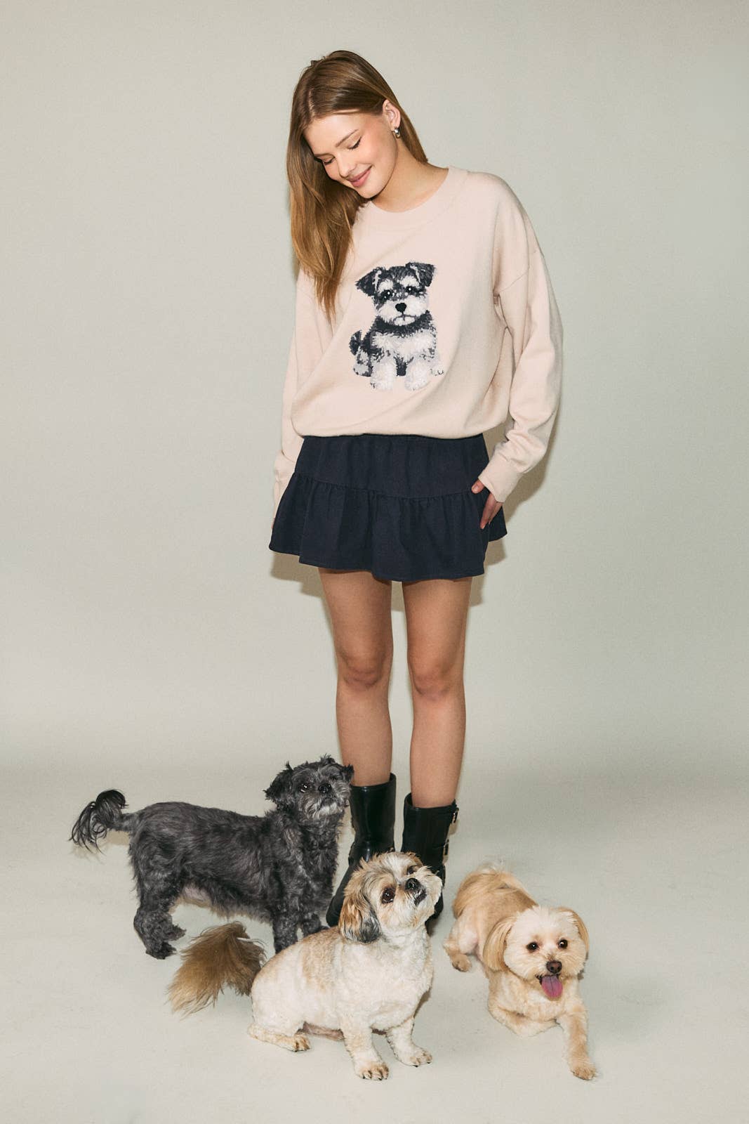 'Schnauzer' PUPPY LONG SLEEVE CREW NECK SWEATER