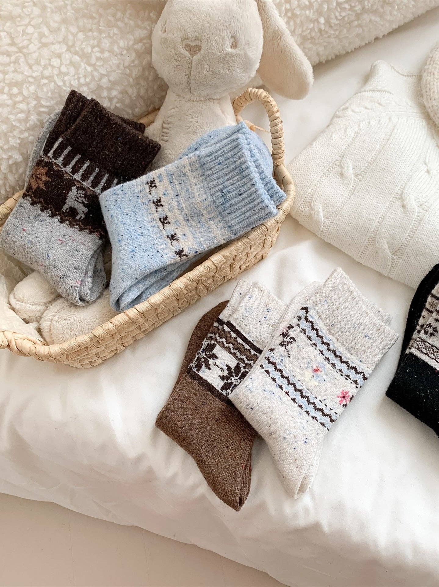 Cottage Mid-Calf Socks with Snowflake Pattern