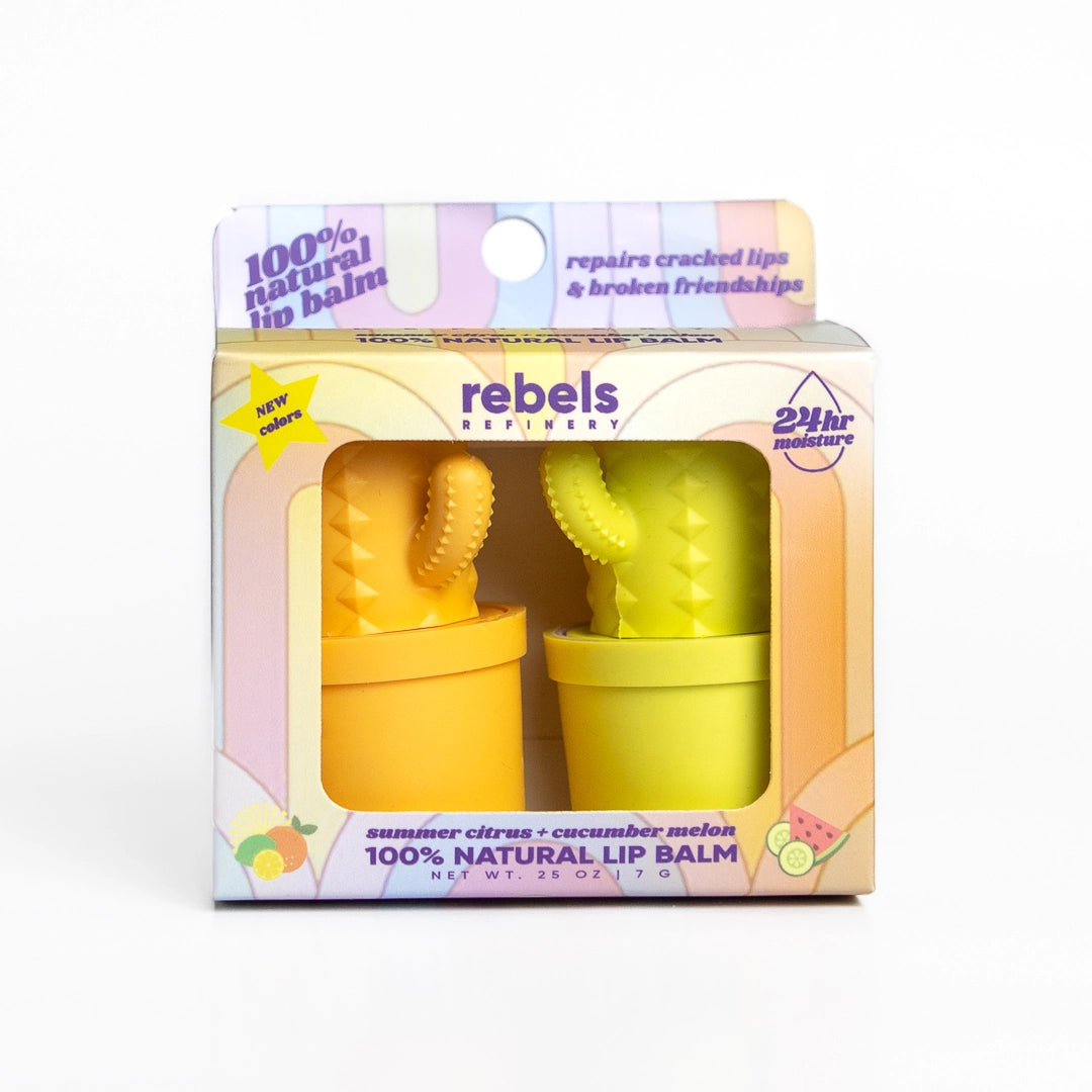 2 Pack Cactus Lip Balm Peggable 100 % Natural Citrus / Melon