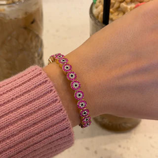 Pink Pave Evil Eye Stacking Bracelet
