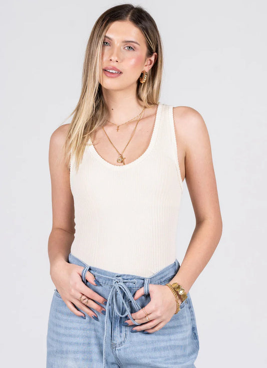 C'est Moi Seamless Textured Tank Ivory