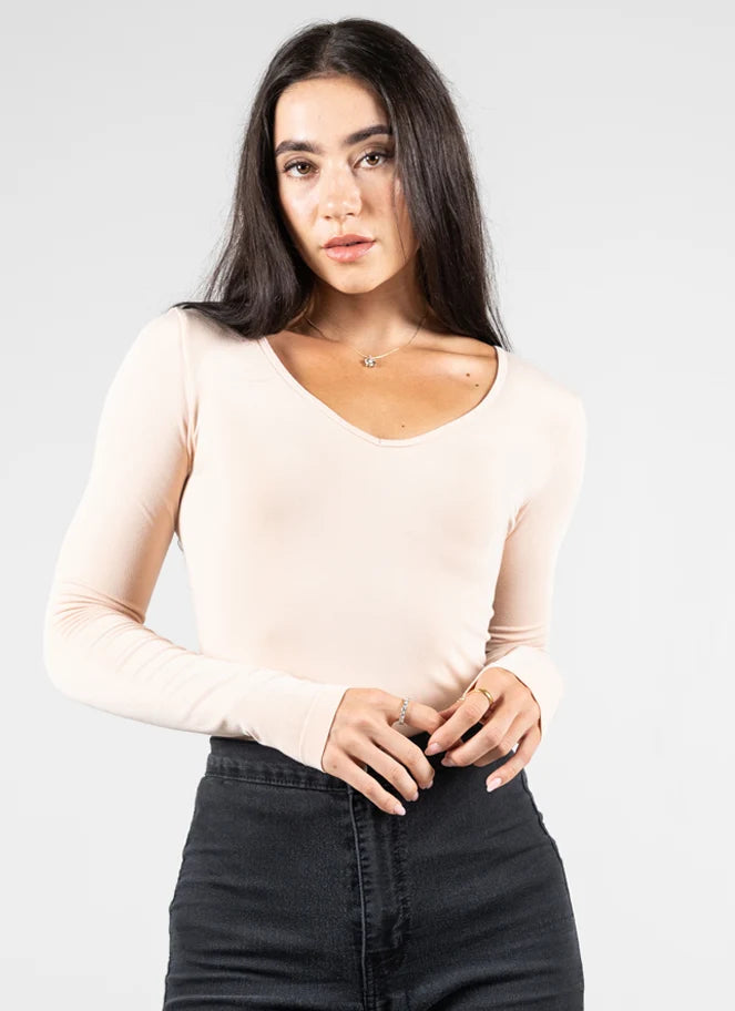 Bamboo Long Sleeve V- Neck Top