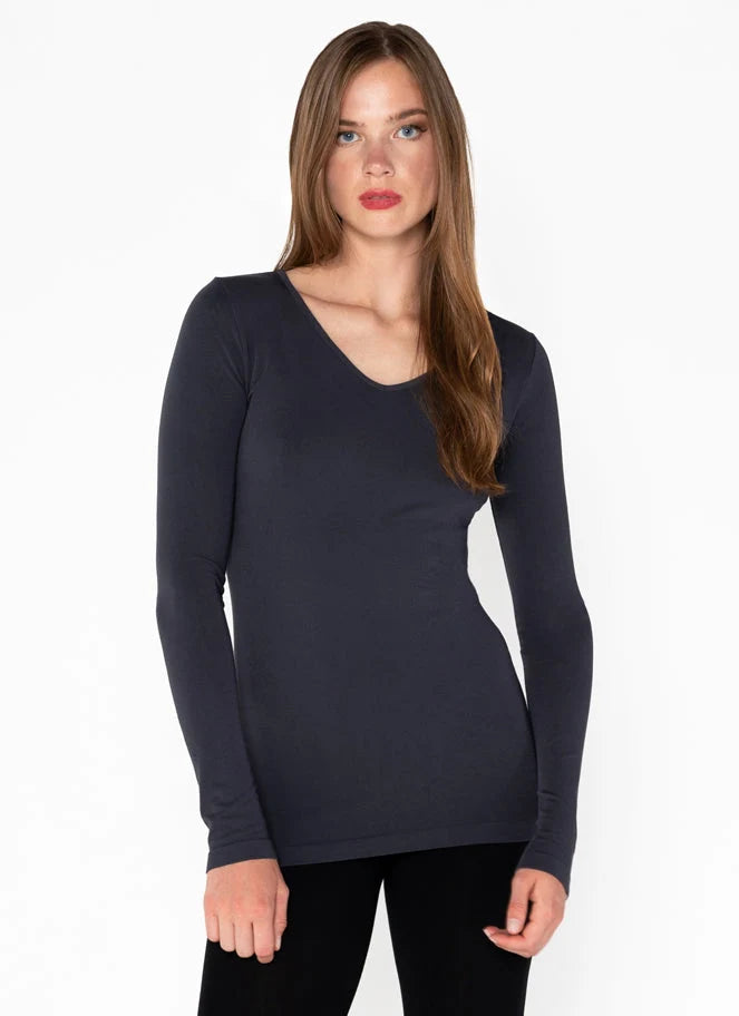 Bamboo Long Sleeve V- Neck Top