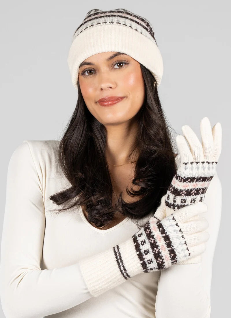 Fair Isle Beanie Glove Set- Ivory