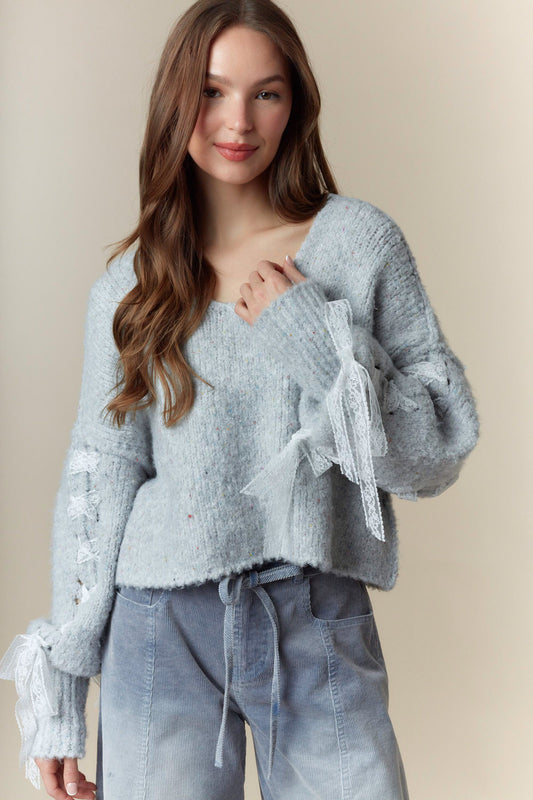 Blue Ribbon Cropped Sweater