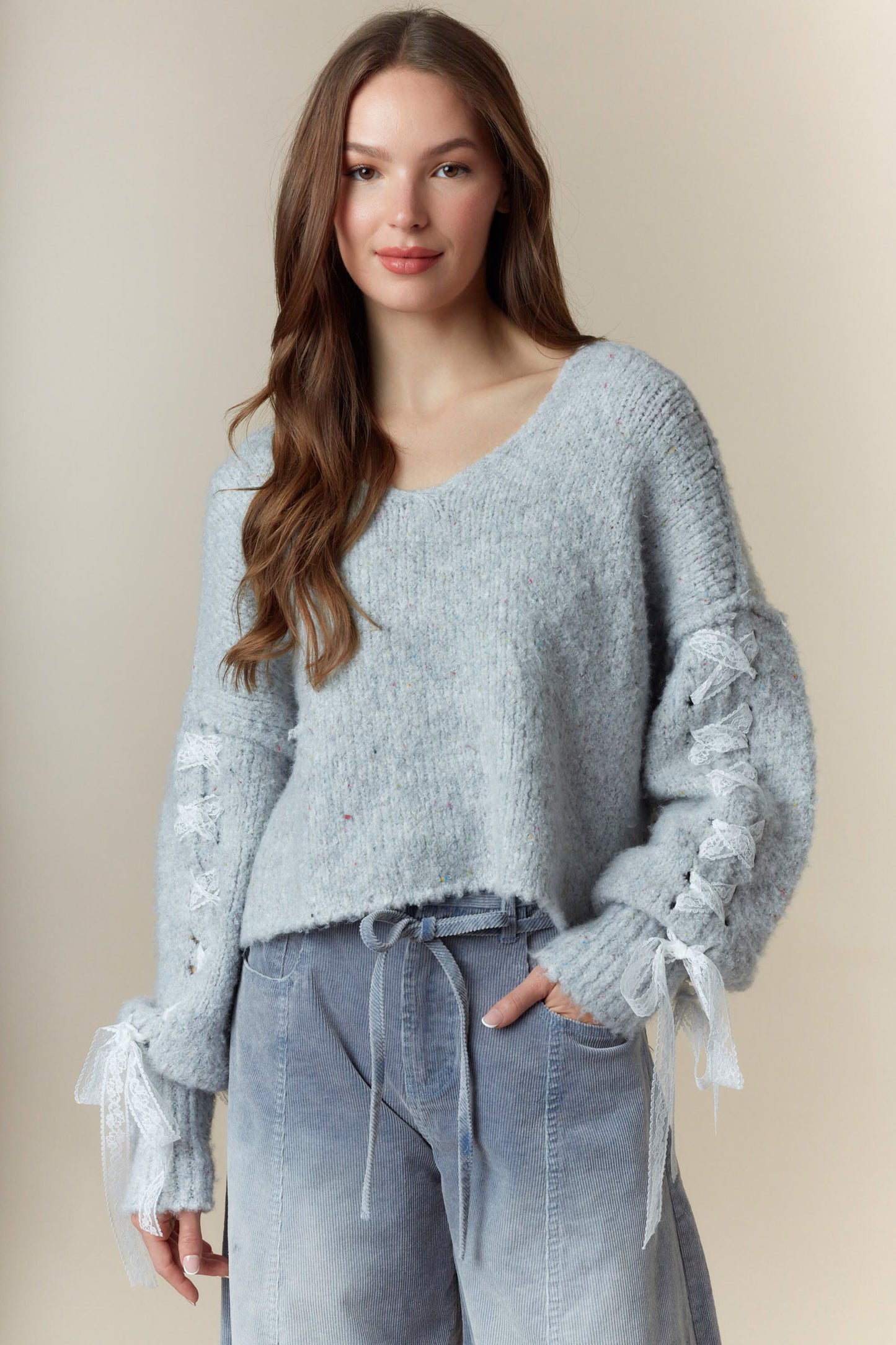 Blue Ribbon Cropped Sweater