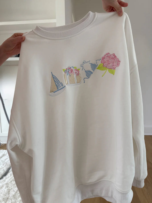 White Harbor Garden Embroidered Sweatshirt