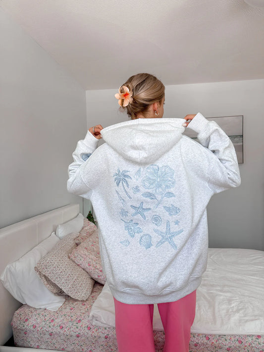 Pearl Grey Tropical Embroidered Sunkissed Hoodie