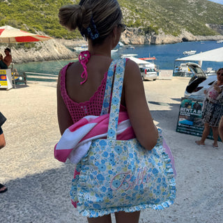 Belle Floral Ruffle Tote- Powder Blue