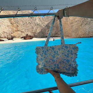 Belle Floral Ruffle Tote- Powder Blue