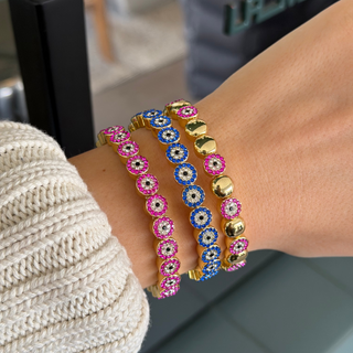 Pink Pave Evil Eye Stacking Bracelet