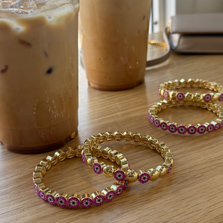 Pink Pave Evil Eye Stacking Bracelet