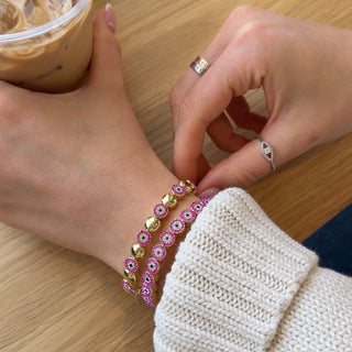Pink Pave Evil Eye Stacking Bracelet
