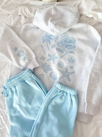 Pearl Grey Tropical Embroidered Sunkissed Hoodie