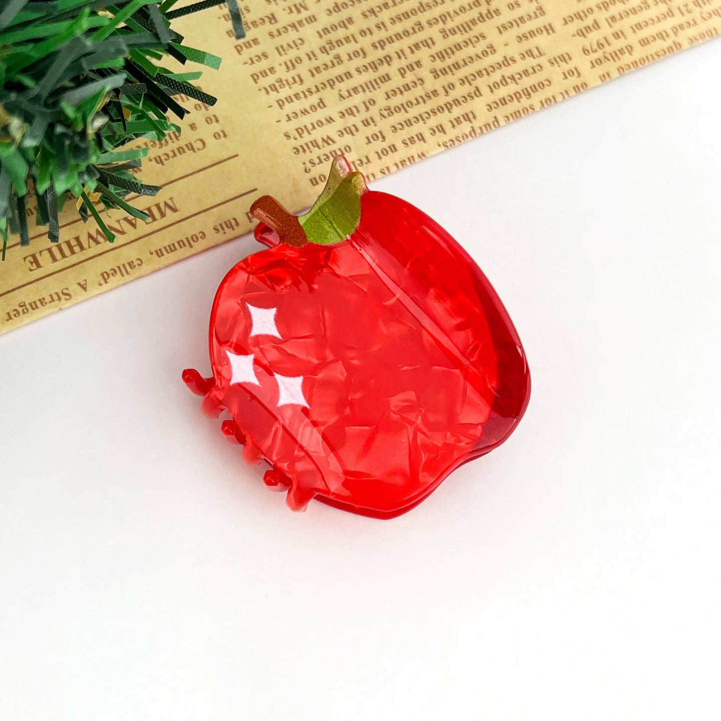 Mini Red Apple Hair Claw Clip