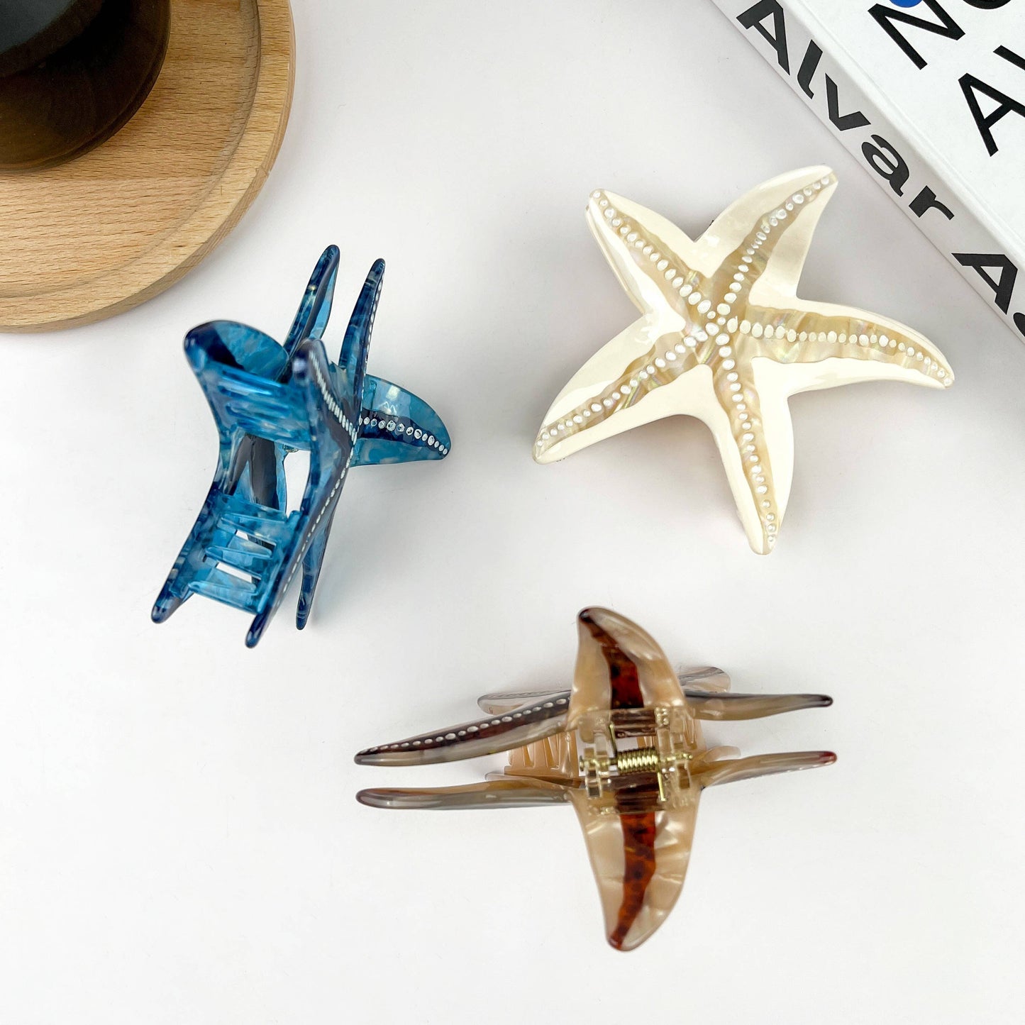 Starfish Hair Clip, Acetate Claw Clip: Beige-Small
