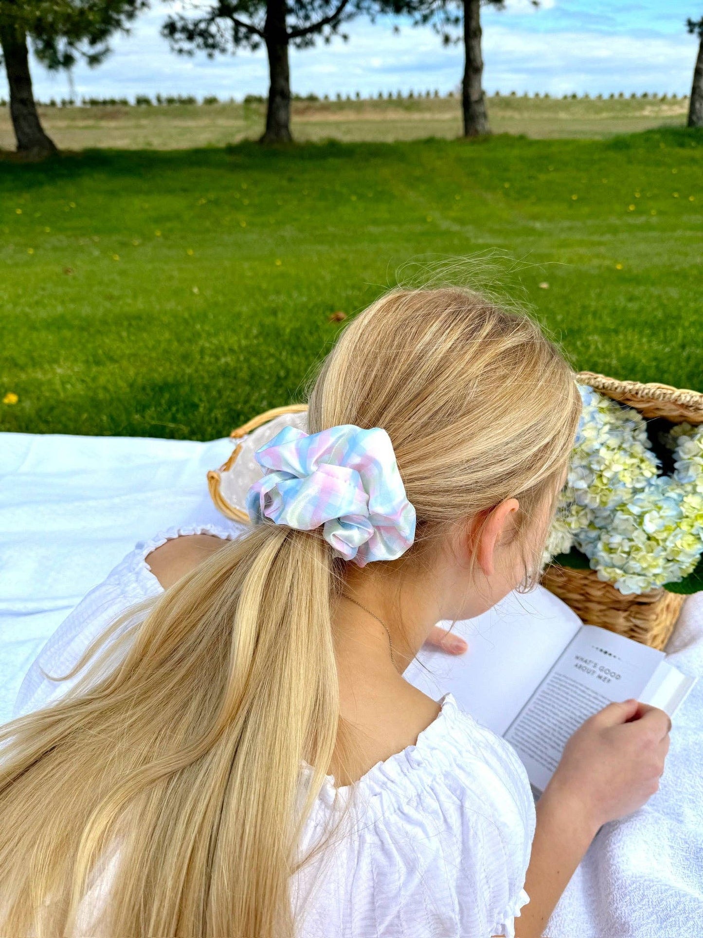 PASTEL GINGHAM - Printed Silk Scrunchie
