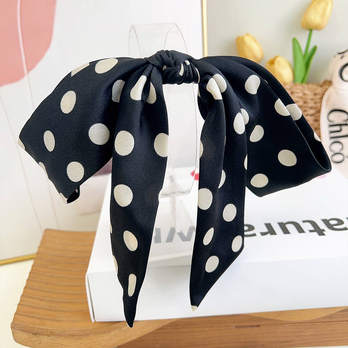 Polka Dot Ribbon Bow French Barrette Clip