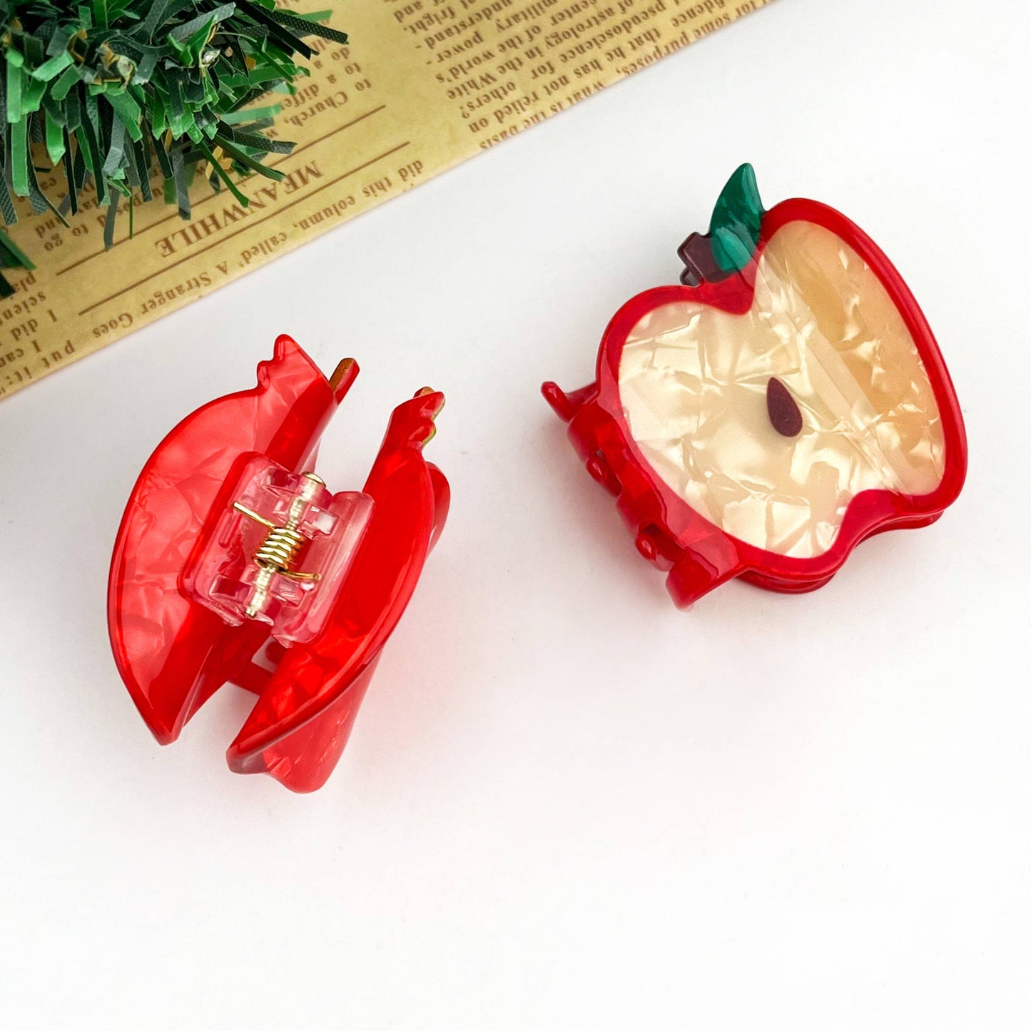 Mini Red Apple Hair Claw Clip