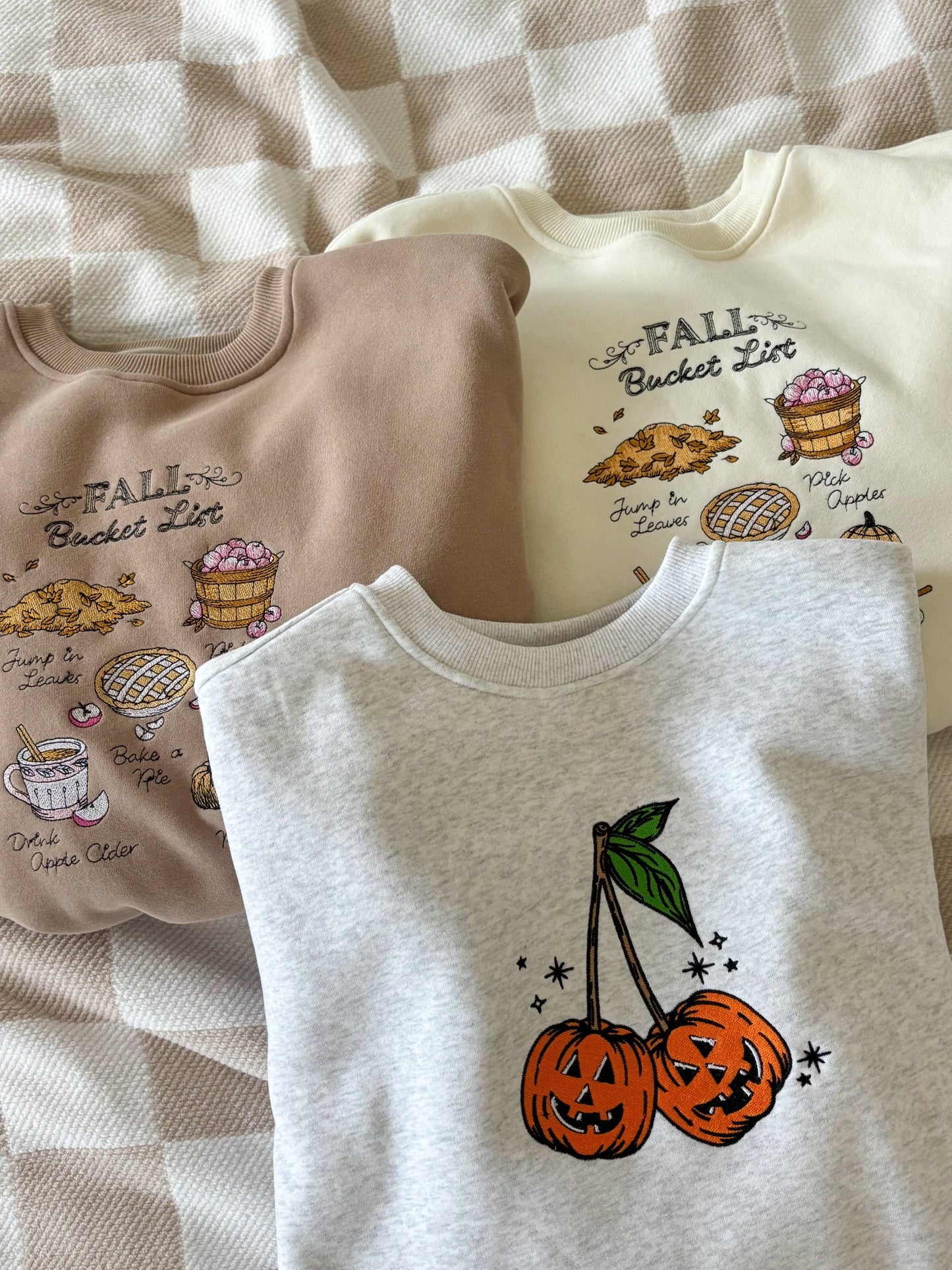 Mocha Autumn Fall Bucket List Embroidered Sweatshirt