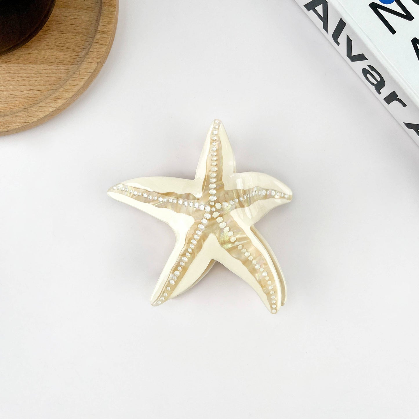 Starfish Hair Clip, Acetate Claw Clip: Beige-Small