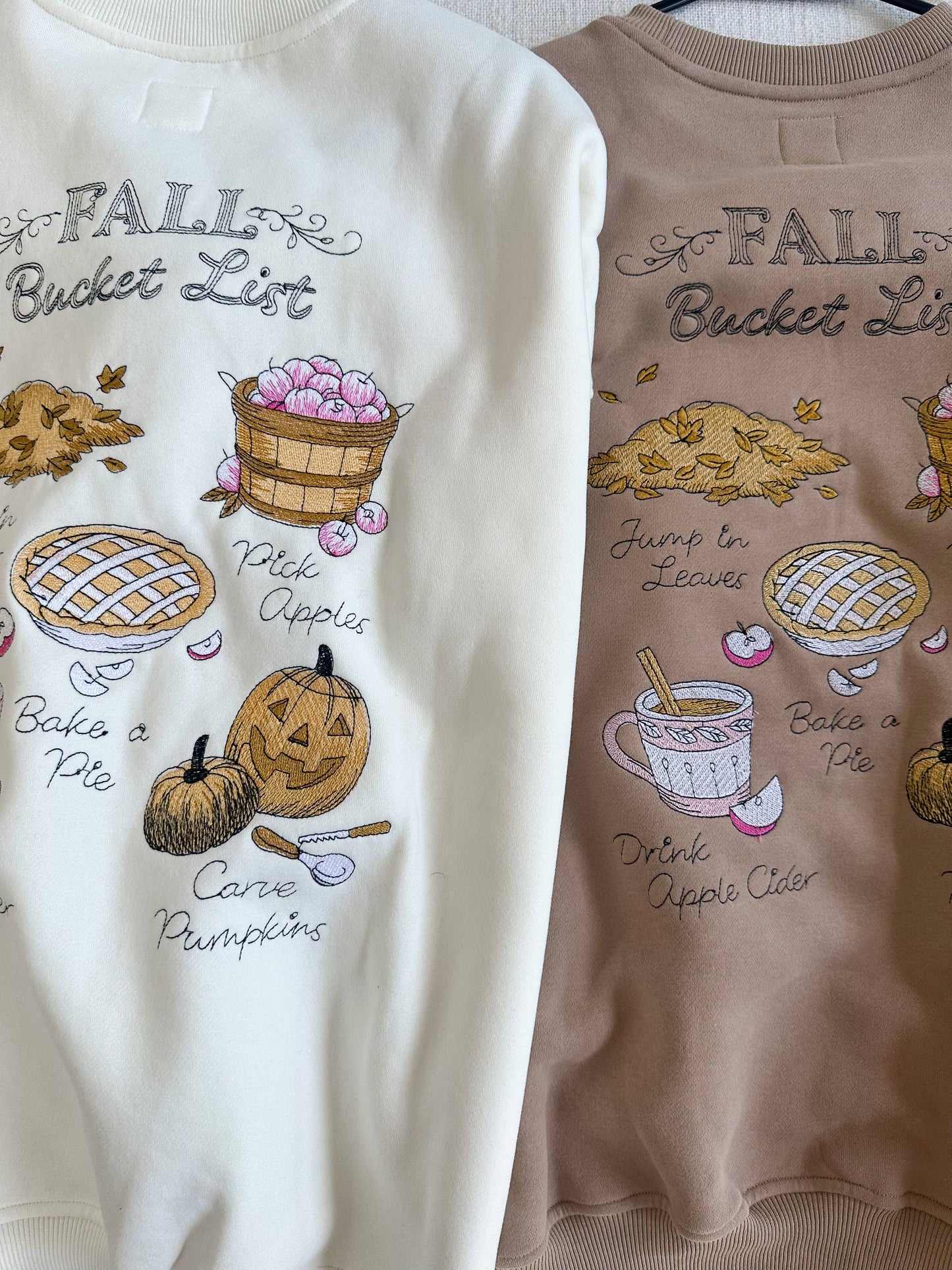 Mocha Autumn Fall Bucket List Embroidered Sweatshirt